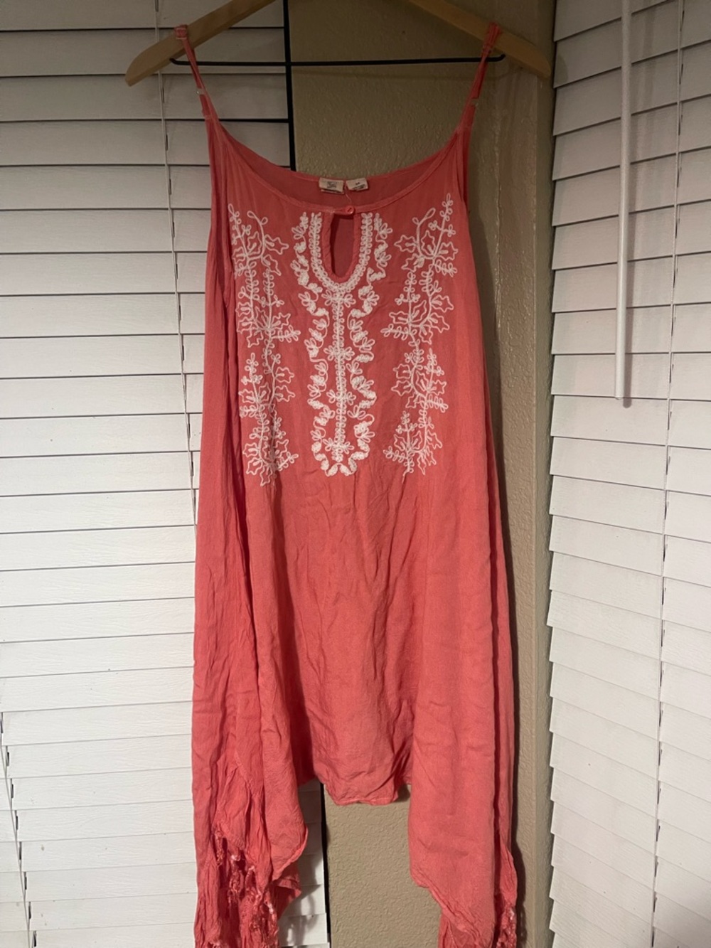Beach By Exist Women's Coral Embroidered Spaghetti Strap Dress